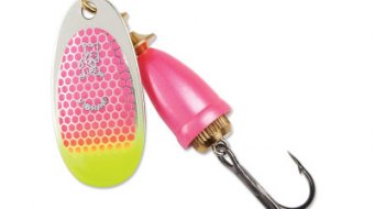 "Blue Fox Classic Vibrax Spinner" — Pink Scale Chartreuse Tip UV — №3